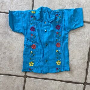 Vibrant Blue Embroidered Button-Up Shirt